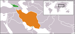 Map indicating locations of Georgia and Iran