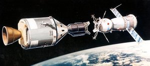 A 1973 artist's conception of the docking of the two spacecraft