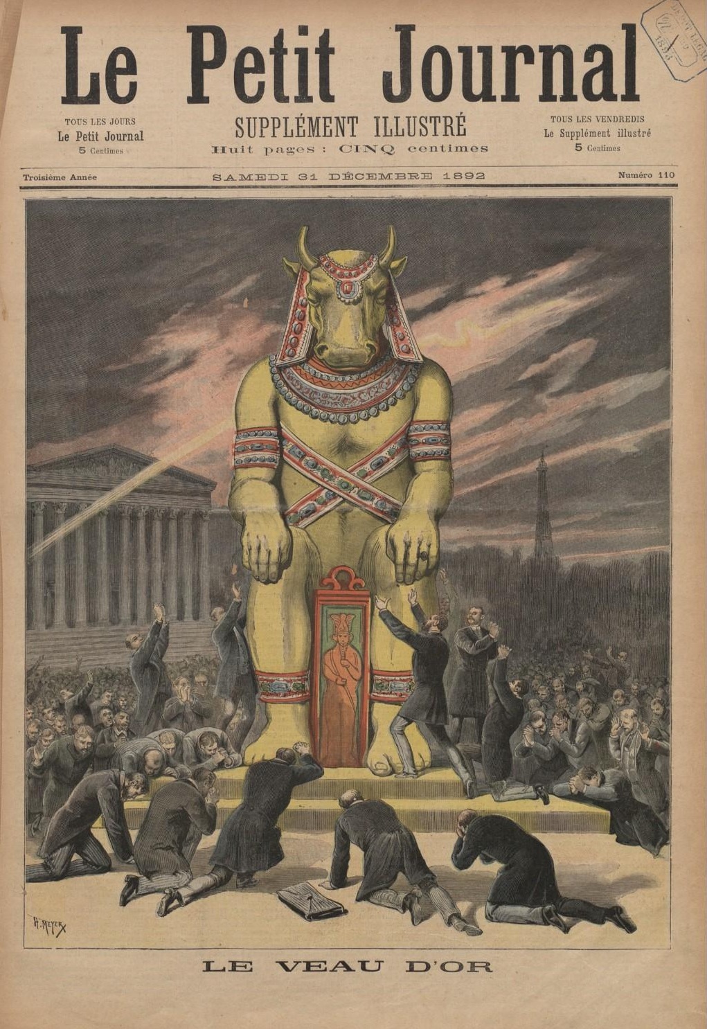 Le veau d'or, allégorie du scandale de Panama à la une du Petit Journal, 31 décembre 1892.