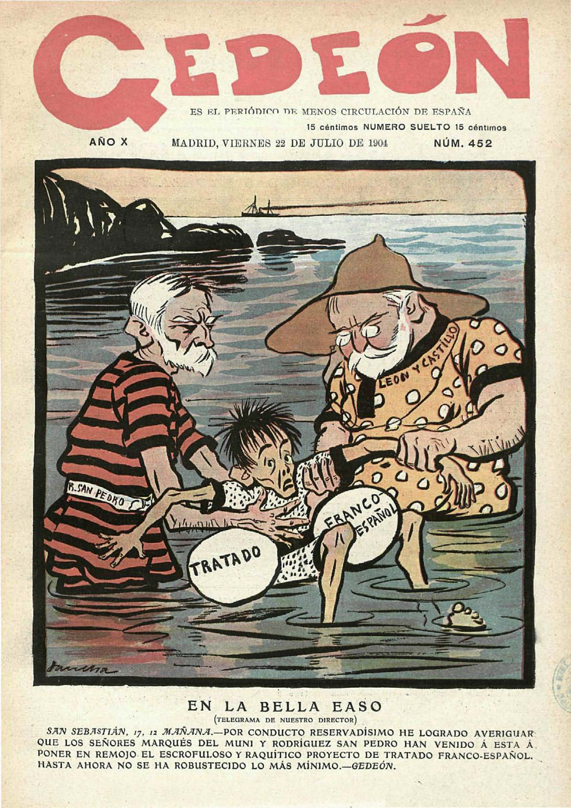 Caricatura en prensa aludiendo al tratado francoespañol (Gedeón, 1904)