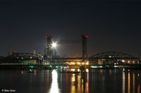 Railway bridge over the Don at night
