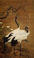 Bian Jingzhao's Snow Plum and Twin Cranes incorporating the Gonbi style, 15th century.
