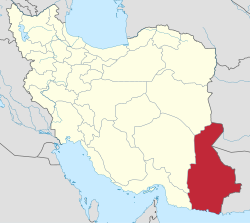 Map of Iran with Sistan and Baluchestan highlighted