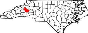 Map of North Carolina highlighting Burke County