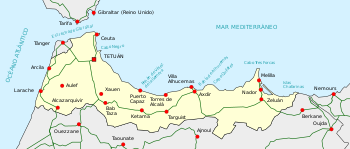 خريطة مناطق أقصى شمال المغرب التي كانت تخضع لمحمية المغرب الاسبانية (1912–56)