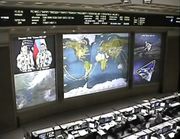 مركز التحكم في المهمات في كوروليوڤ، روسيا، أثناء الإطلاق.