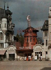 The Moulin Rouge in Autochrome Lumière color, before the 1915 fire