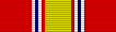 Width=44 scarlet ribbon with a central width-4 golden yellow stripe, flanked by pairs of width-1 scarlet, white, Old Glory blue, and white stripes