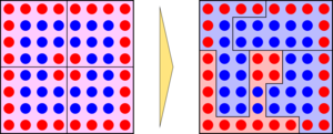 two boxes with red dots and blue dots.