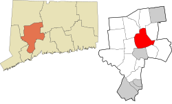 Waterbury's location within the Naugatuck Valley Planning Region and the state of Connecticut
