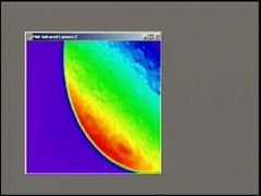 An infrared camera image from the Moon taken with the Lunar Crater Observation and Sensing Satellite (LCROSS) mid-infrared camera. LCROSS has nine science instruments that collect different types of data which are complementary to each other. These instruments provide for a robust collection of data about the composition of the lunar regolith.