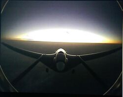 A Bayraktar Tactical UAS seen via its tail camera