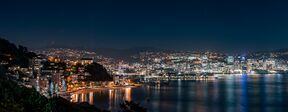 Harbour and business district at night