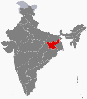 The map of India showing Jharkhand