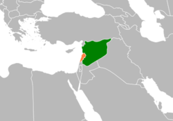 Map indicating locations of سوريا and لبنان