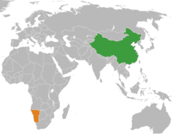Map indicating locations of China and Namibia