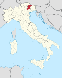 Map highlighting the location of the province of Belluno in Italy