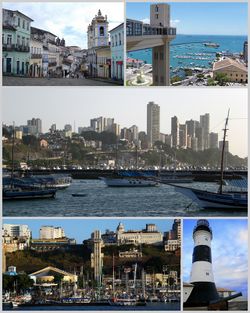 من أعلى اليسار: منطقة پلورينو التاريخية، أعلى اليمين: لاسردا إلڤاتور، الواجهة البحرية لسوق مودلو ولاديرا دا پرگايكا، المنتصف: منطقة ڤكتوريا، أسفل اليسار: منطقة لاسردافورتي، أسفل اليمين: فنار بارا.