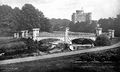 The Gothic castle and Tournament Bridge at Eglinton, Irvine, Scotland in 1884.