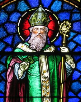 Saint Patrick Catholic Church (Junction City, Ohio) - stained glass, Saint Patrick - detail.jpg
