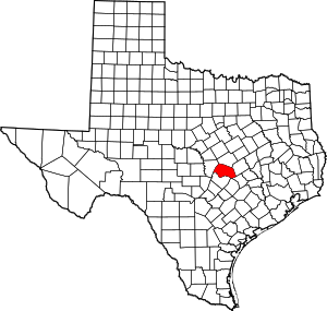 Map of Texas highlighting Williamson County