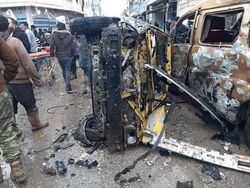 السيارة الملغومة بعد انفجارها في أعزاز، 31 يناير 2021.