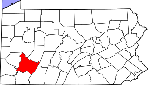 Map of Pennsylvania highlighting Westmoreland County