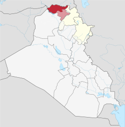 موقع the  محافظة دهوك  (red) – in العراق  (الأحمر، البيج، الرمادي الفاتح) – in إقليم كردستان  (الأحمر، البيج)