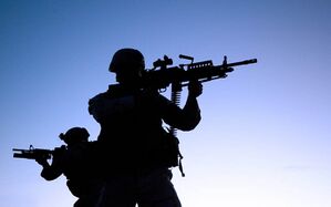 Two SEALs aiming their weapons