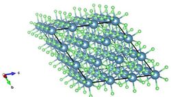 View of extended packing structure of calcium fluoride down a separate axis; expanded unit cell.