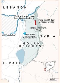 موقع تعزيز الدفاعات الإسرائيلة في الجولان على الحدود مع سوريا اكتوبر 2024