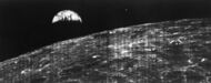 The first image of Earth from the distance of the Moon, August 23, 1966. The image (frame 1102; image 102 of Lunar Orbiter 1) consists of three parts h1-h3.[11] Since its original publication its raw analog data has been used to digitally produce the image in higher resolution and clarity (see below).[12] This probe took a second such image on August 25.
