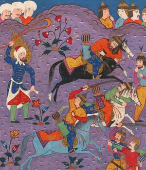 Spencer Coll. Persian MS. 46 fol 113v Davud slingshot.jpg