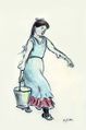 A young lady carrying a bucket. By the German artist Heinrich Zille.