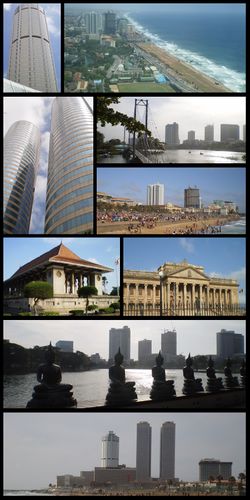 Clockwise from top left: BOC Tower, Colombo Skyline, Colombo Skyline (Gangaramaya Temple), Colombo Skyline (Galle Face), Old Parliament, Colombo Skyline (Gangaramaya Temple), BOC Tower and WTC Twin Tower, Independence Square, WTC Twin Tower