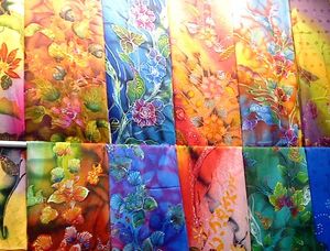 Two rows of hanging patterned cloths