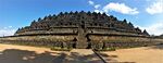 A view from the temple down, several stupas
