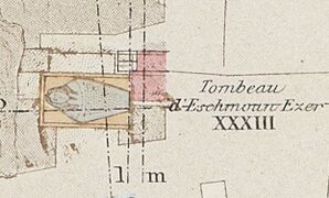 Closeup of Charles Gaillardot's map of the Royal necropolis of Sidon showing Tomb of Eshmunazar II