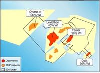 اكتشافات التنقيب في المناطق الاقتصادية الخالصة لإسرائيل وقبرص، نوبل إنرجي، 2010.