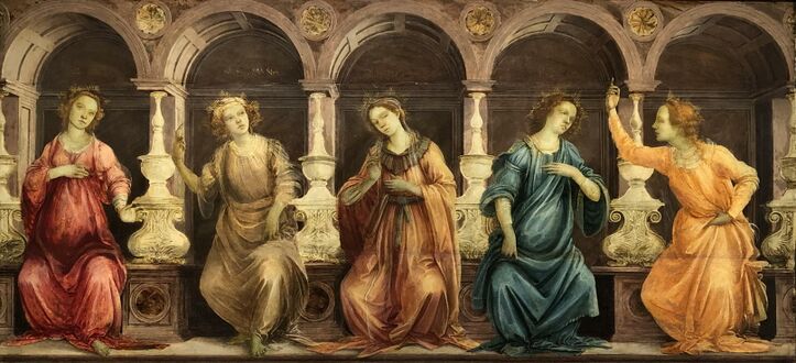 Filippino Lippi, Five Sibyls Seated in Niches: the Samian, Cumean, Hellespontic, Phrygian and Tiburtine, c. 1465–1470, Christ Church, Oxford.