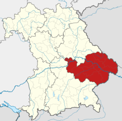 Map of باڤاريا highlighting the Regierungsbezirk of باڤاريا السفلى Lower Bavaria