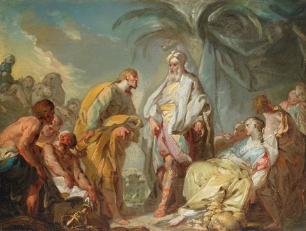 لبن يعطي ابنته راحيل ليعقوب ليتزوجها.