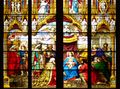 Late 19th century stained glass of The Adoration of the Shepherds and the Magi, Cologne Cathedral.