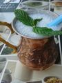 Ayran served in traditional way with copper cup (maşrapa).