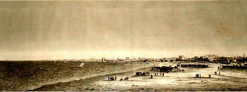 Description de l'Egypte, Etat Moderne II, Plate 97, Panoramic view across the Great Harbour and Kom el-Dikka from the parade ground, drawn c.1798, published in the Panckoucke edition of 1821-9.jpg