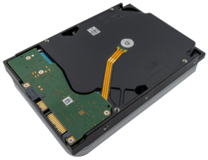 This image shows an oblique view of the back of a Seagate EXOS X18 18 TB HDD