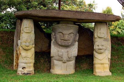 San Agustín Archaeological Park (UNESCO World Heritage Site). contains the largest collection of religious monuments and megalithic sculptures in Latin America[10] and is considered the world's largest necropolis.