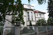 Residential Embassy of the Islamic Republic of Iran in Prague with the national flag.