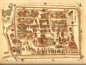 The Chinese traders at Nagasaki were confined to a walled compound (Tōjin yashiki), 1688ح. 1688