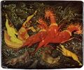 Troika with wolves, an example of Palekh miniature.